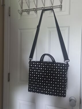 Polka Dot Black & White Laptop Messenger Bag